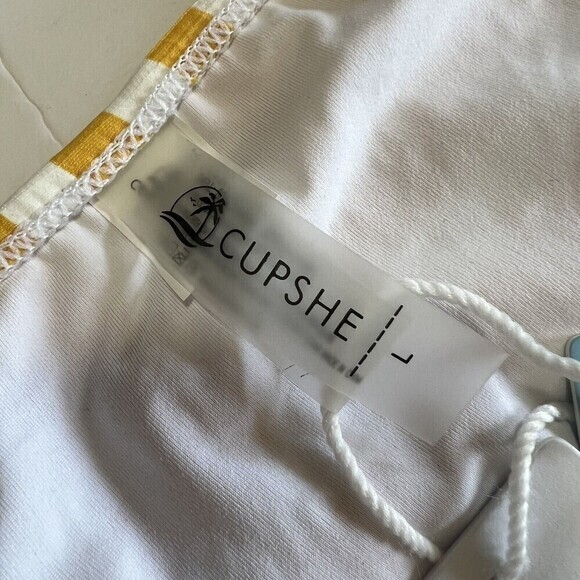 CUPSHE Swim Bottoms Size L Yellow and White Striped High Waisted Textured - Picture 12 of 14
